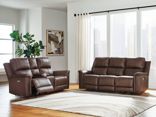 Bleckley Espresso sofa reclining position close-up
