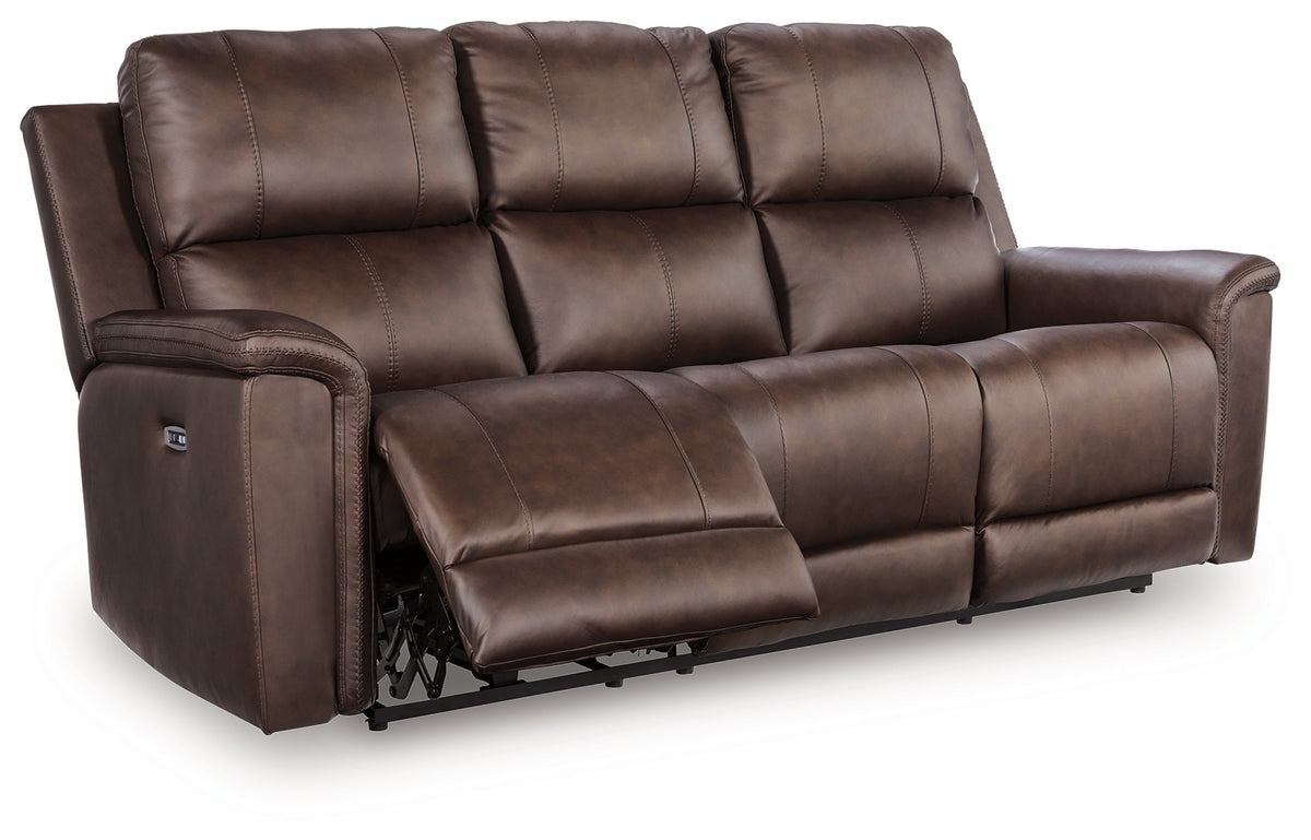Bleckley Espresso leather reclining sofa side view