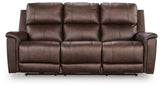 Bleckley Espresso leather reclining sofa angle open position