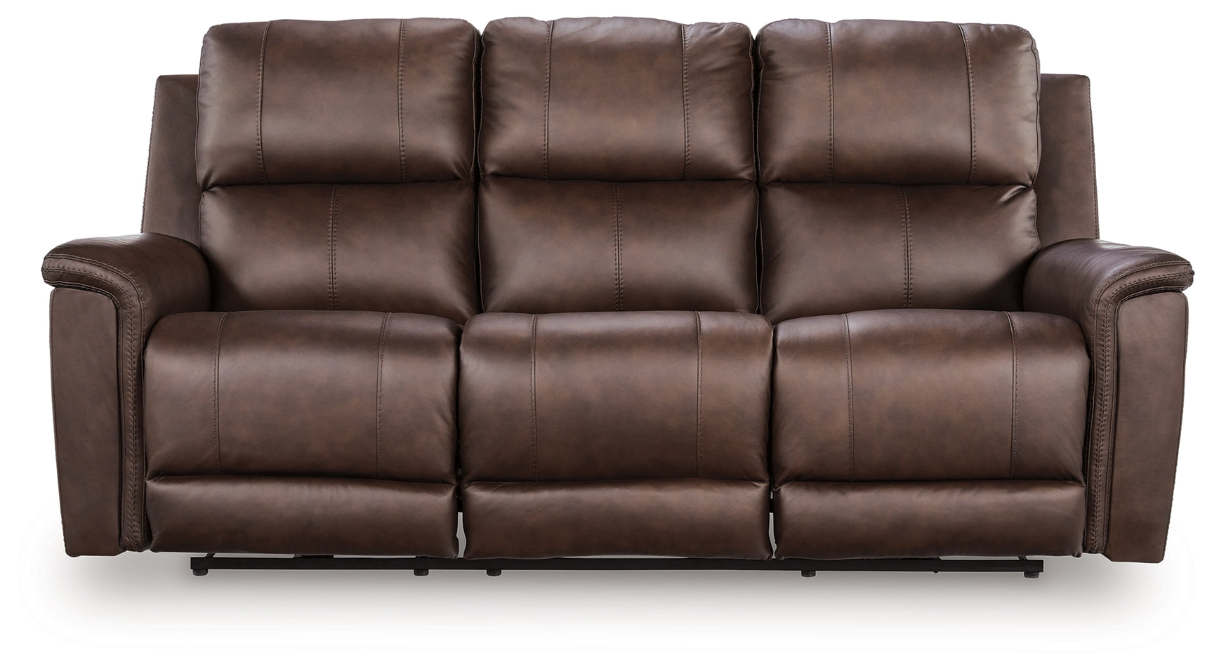 Bleckley Espresso leather reclining sofa angle open position