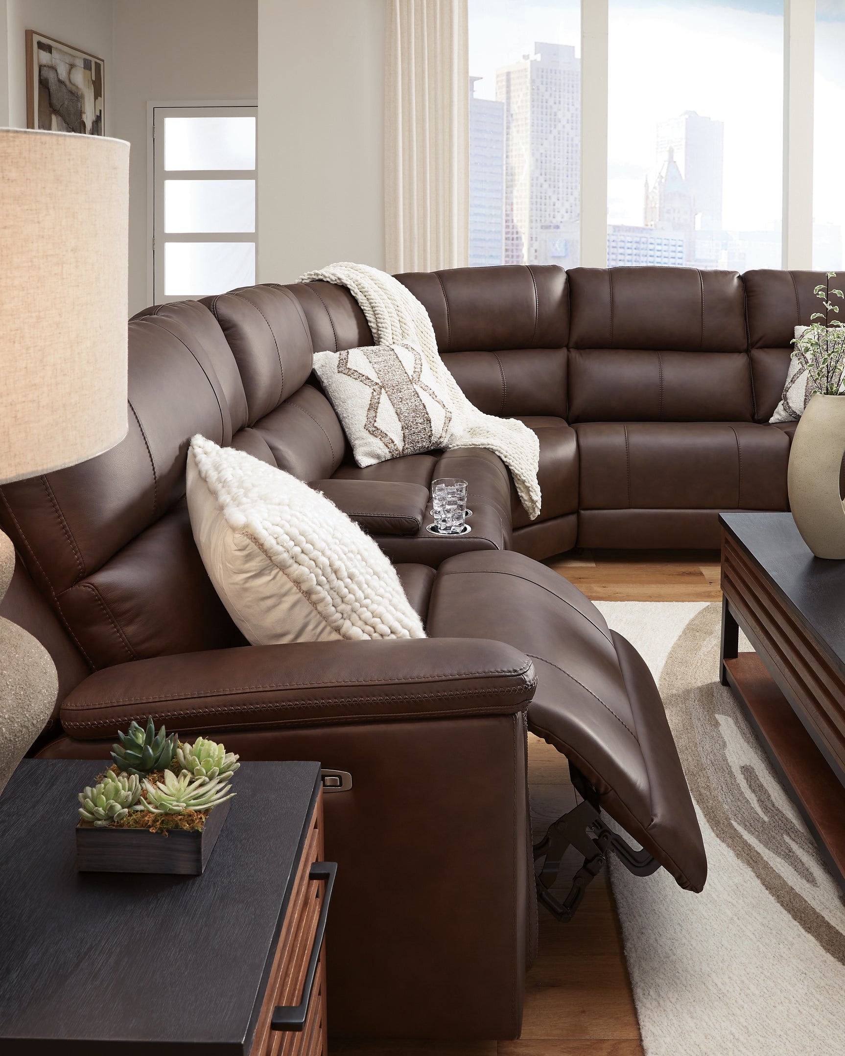 Wedge piece of Bleckley sectional in espresso leather