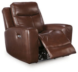 reclining view of Next Move Mahogany Leather Power Recliner recliner