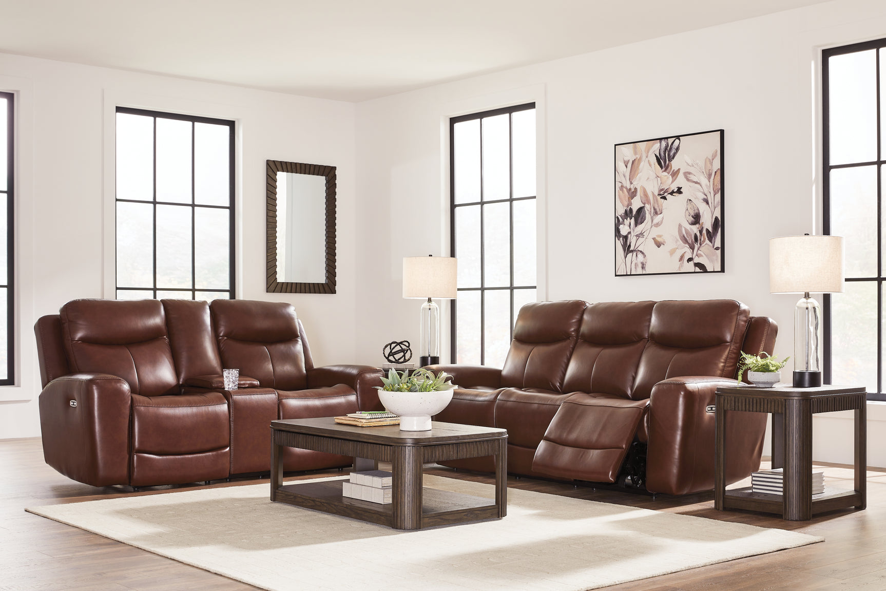 Side view showing scoop seating of sofa