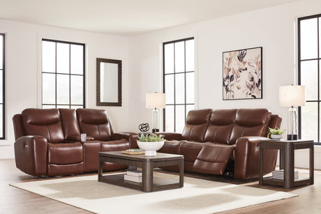Side view showing scoop seating of sofa