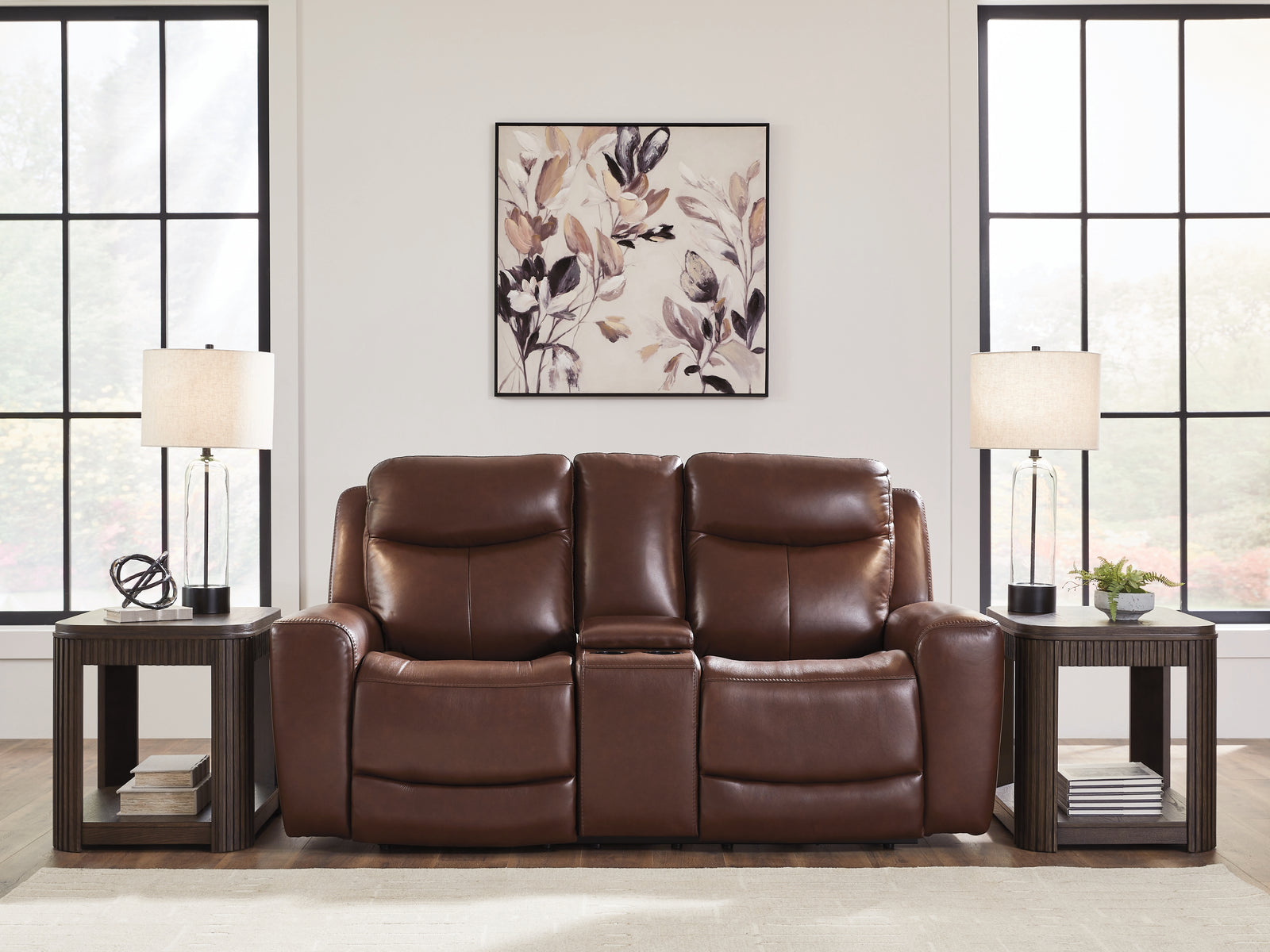 Next Move Mahogany Leather Power Reclining Loveseat with Console