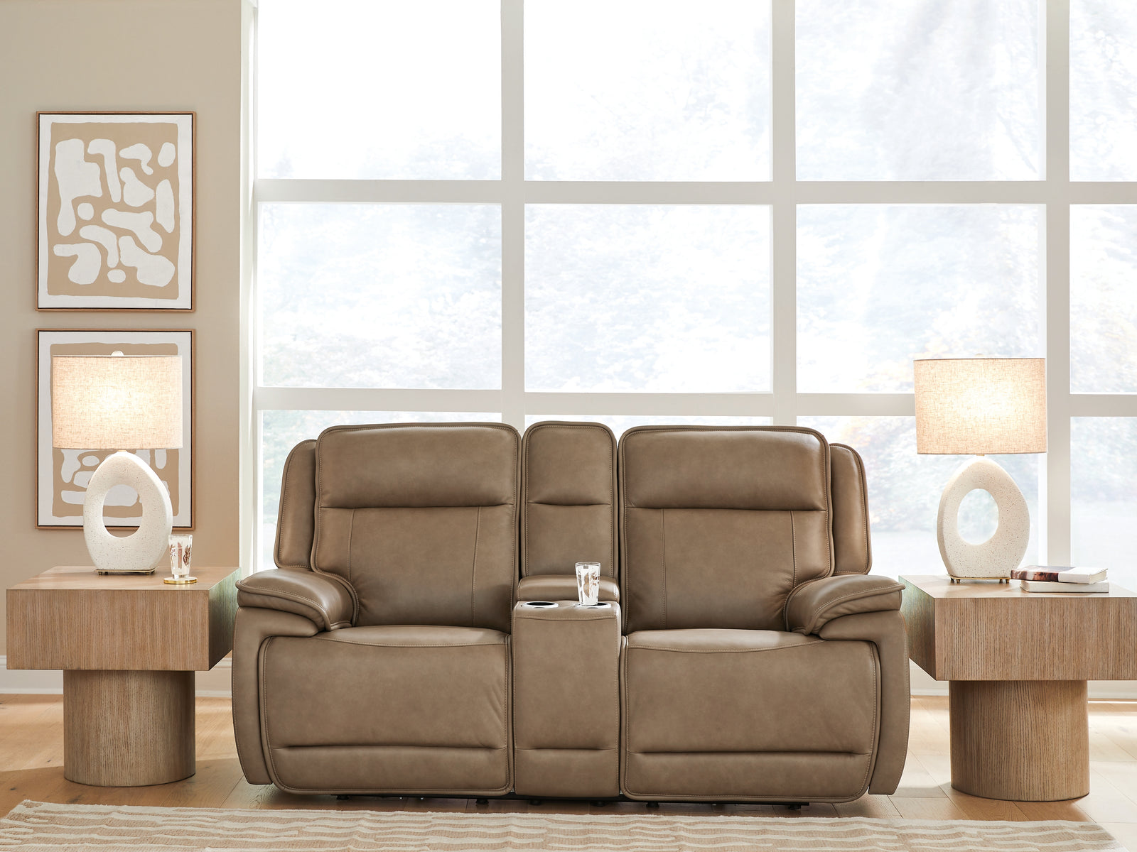 Glencroft Sahara Leather Power Reclining Loveseat with Console