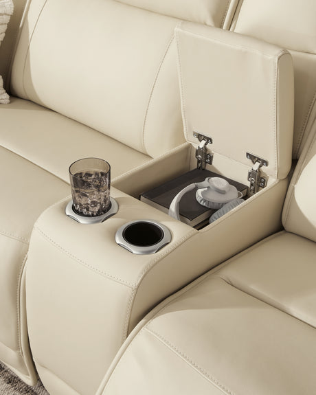 Almond leather sectional cushion detail
