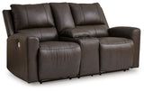 Boxmere loveseat side view showing reclining position