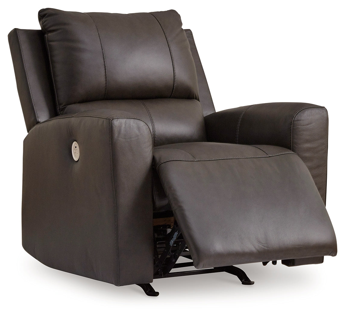 reclining view of Boxmere Storm Leather Power Recliner