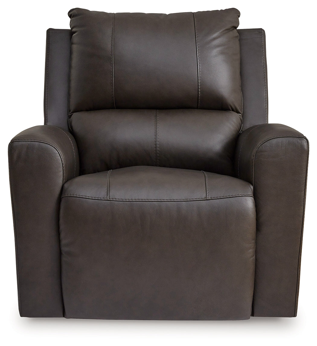 front angle of Boxmere Storm Leather Power Recliner
