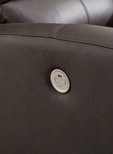 Power recliner USB charging port detail on Boxmere Storm