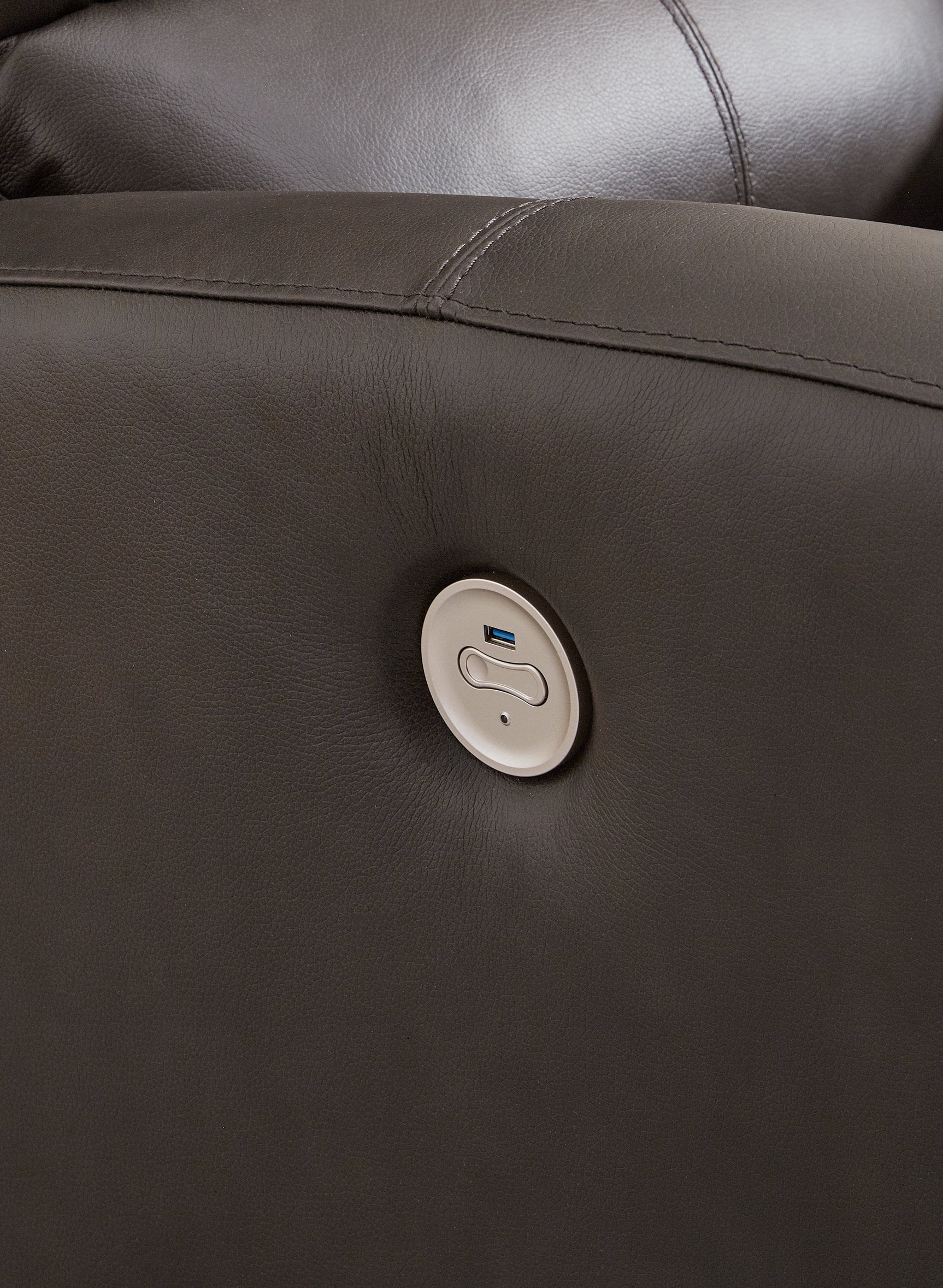 USB power port detail on Boxmere loveseat