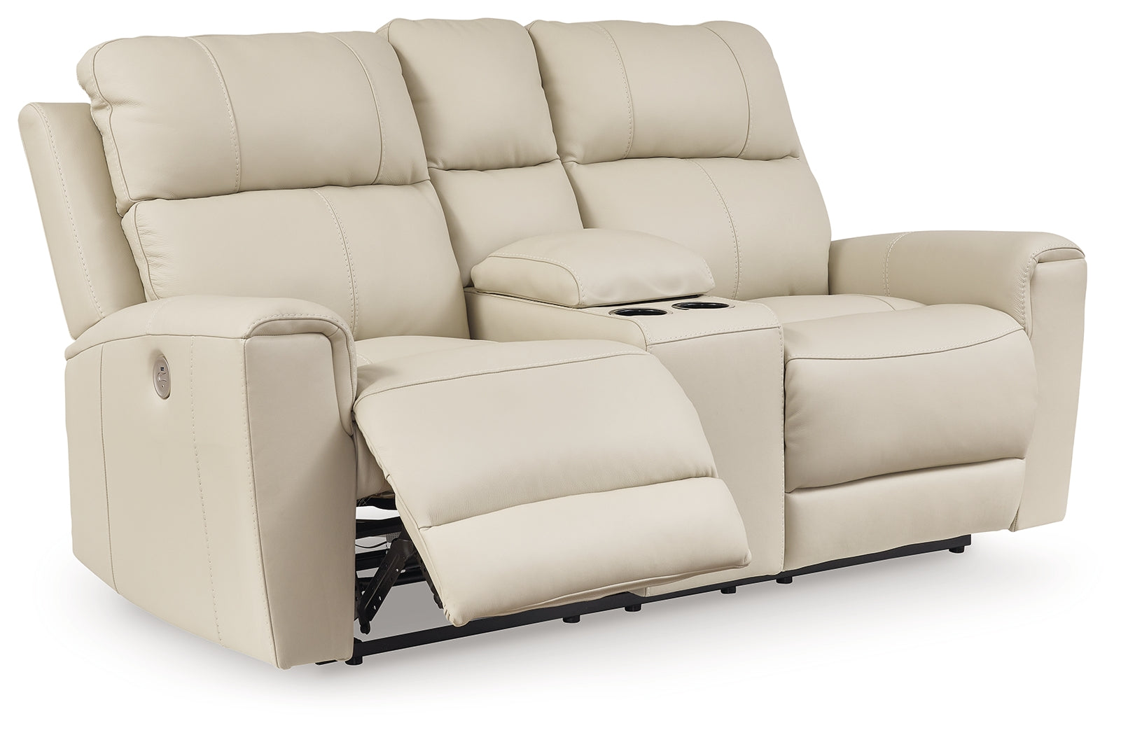 Dahlmoore Almond Leather Power Reclining Loveseat with Console