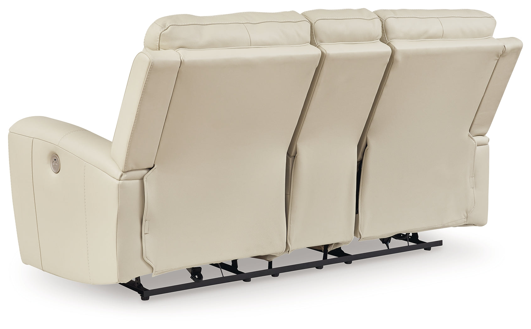 Dahlmoore Almond Leather Power Reclining Loveseat with Console