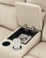 Dahlmoore Almond Leather Power Reclining Loveseat with Console