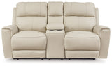 Dahlmoore Almond Leather Power Reclining Loveseat with Console