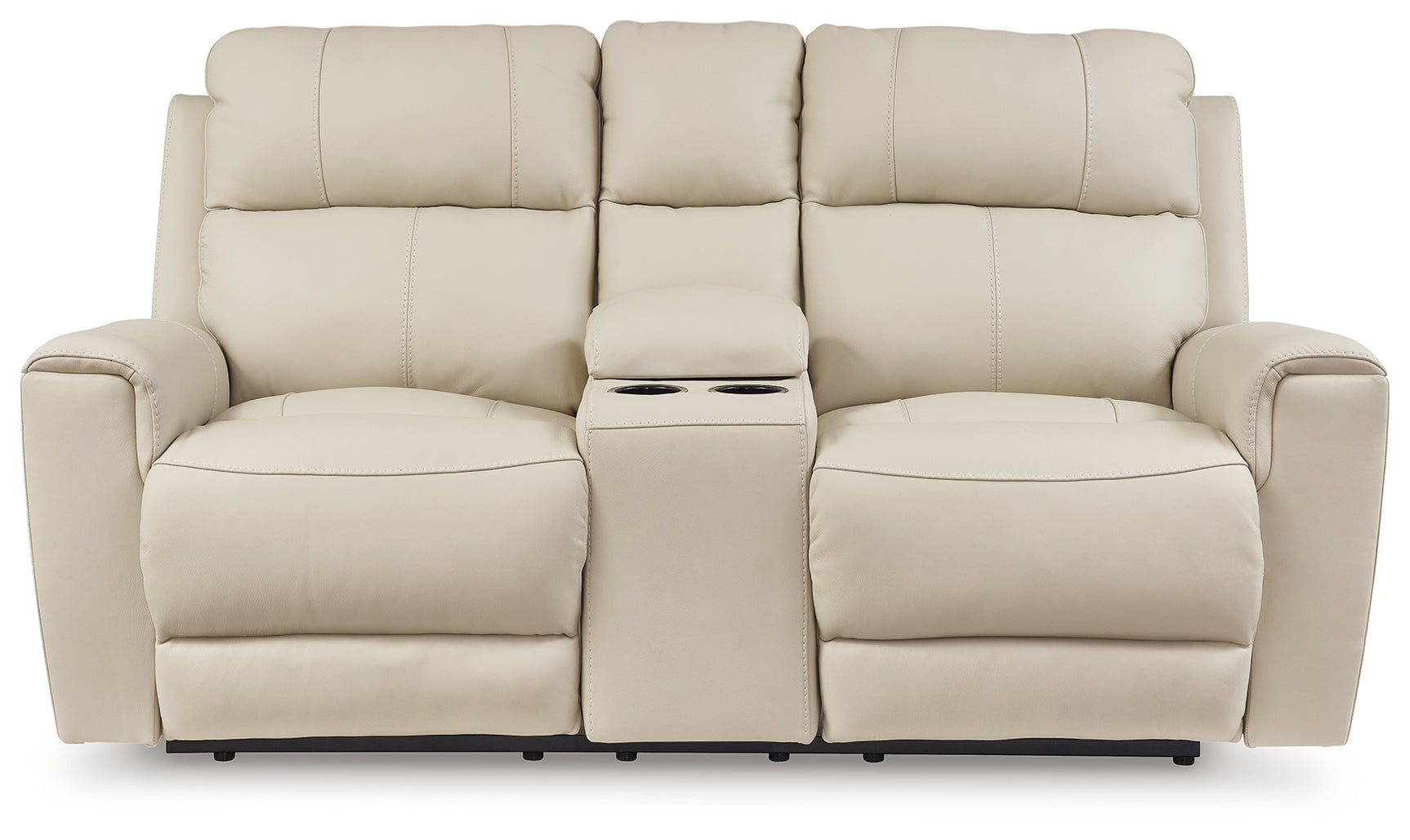 Dahlmoore Almond Leather Power Reclining Loveseat with Console