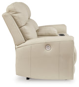 Dahlmoore Almond Leather Power Reclining Loveseat with Console