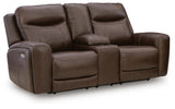 Gravier Cordova Leather Power Reclining Loveseat with Console angled view