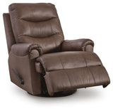 Flynwood Espresso Leather Swivel Glider Recliner angled view