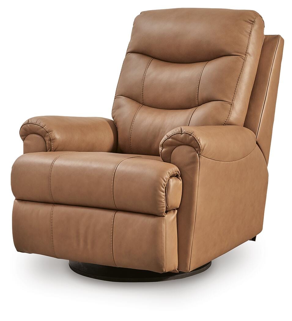 Flynwood Butternut Leather Swivel Glider Recliner from Decor Furniture