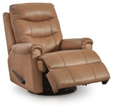 Flynwood Butternut Leather Swivel Glider Recliner angled view