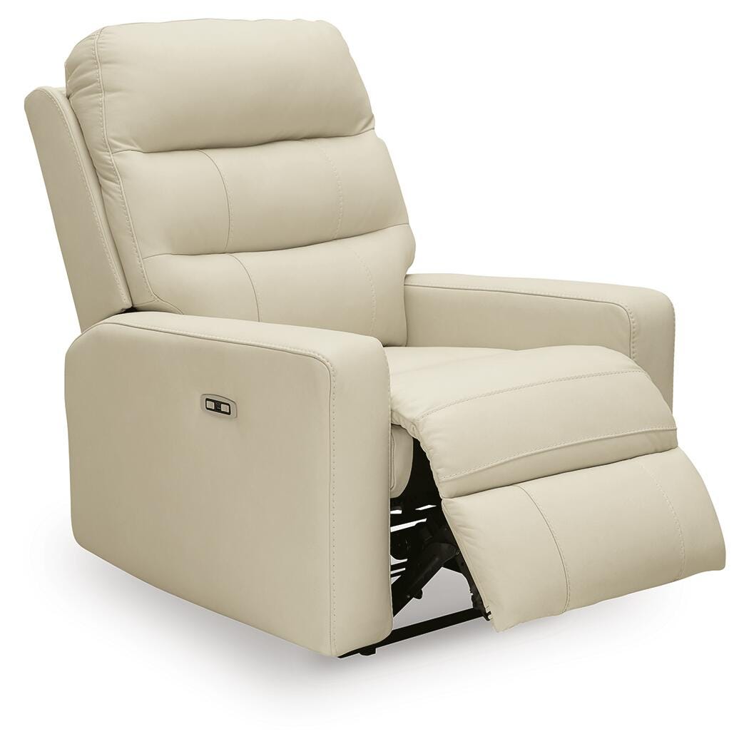 Pennacle Pier Canvas Leather Power Recliner angled view