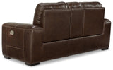 Console storage compartment open on Alessandro loveseat