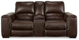 Side angle showing reclining mechanism on Alessandro Walnut loveseat