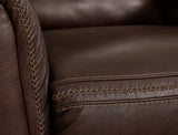 Close-up of stitching detail on Alessandro Walnut Power Recliner