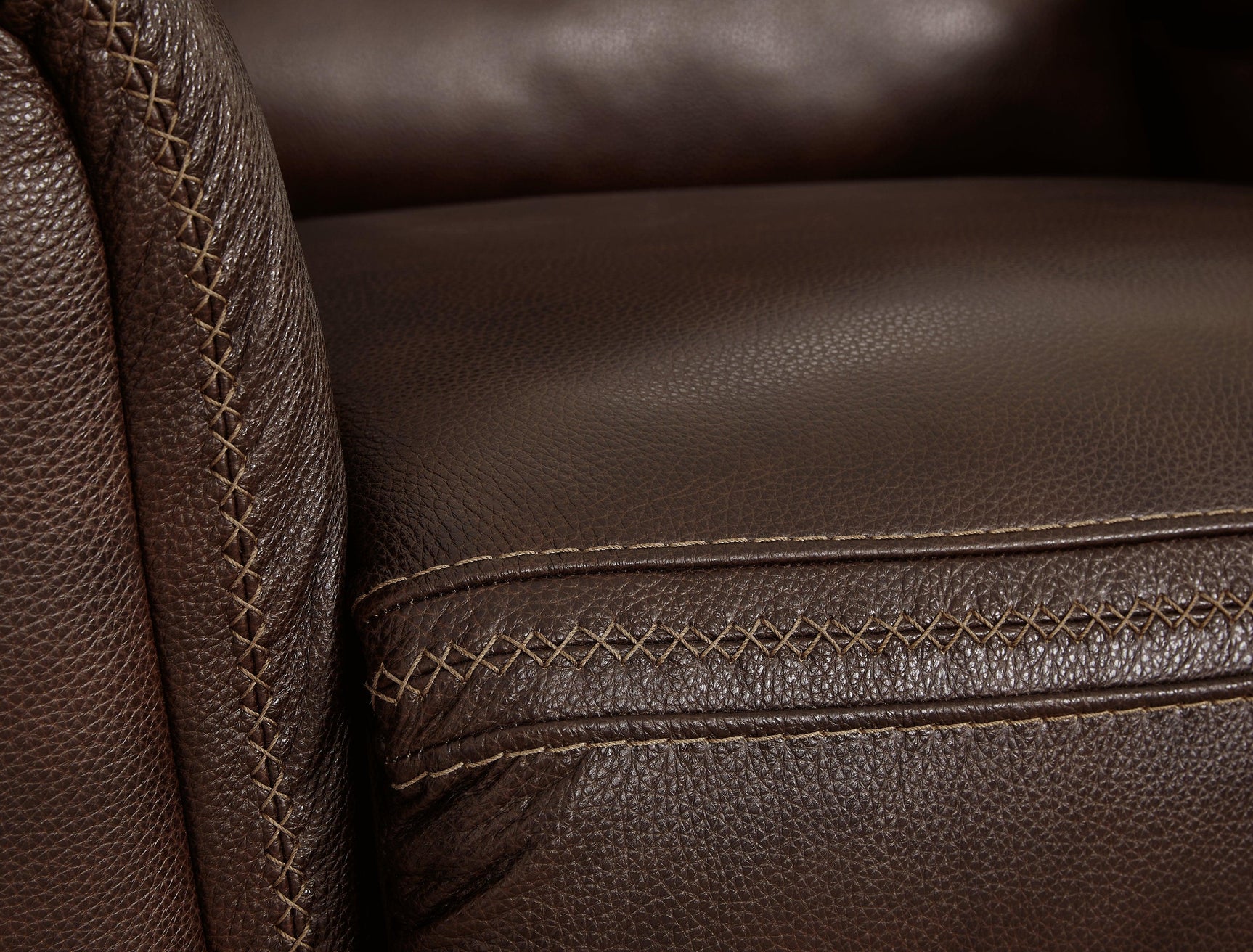 Close-up of stitching detail on Alessandro Walnut Power Recliner