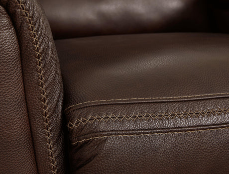 Close-up of stitching detail on Alessandro Walnut Power Recliner