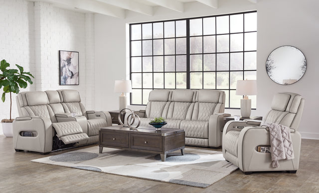 Boyington gray loveseat side view