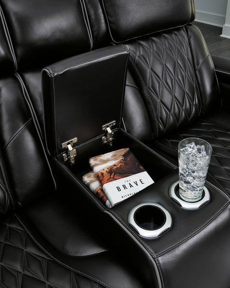 Boyington black sofa and loveseat set in living room