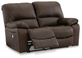 Leesworth loveseat front view with power recliner open