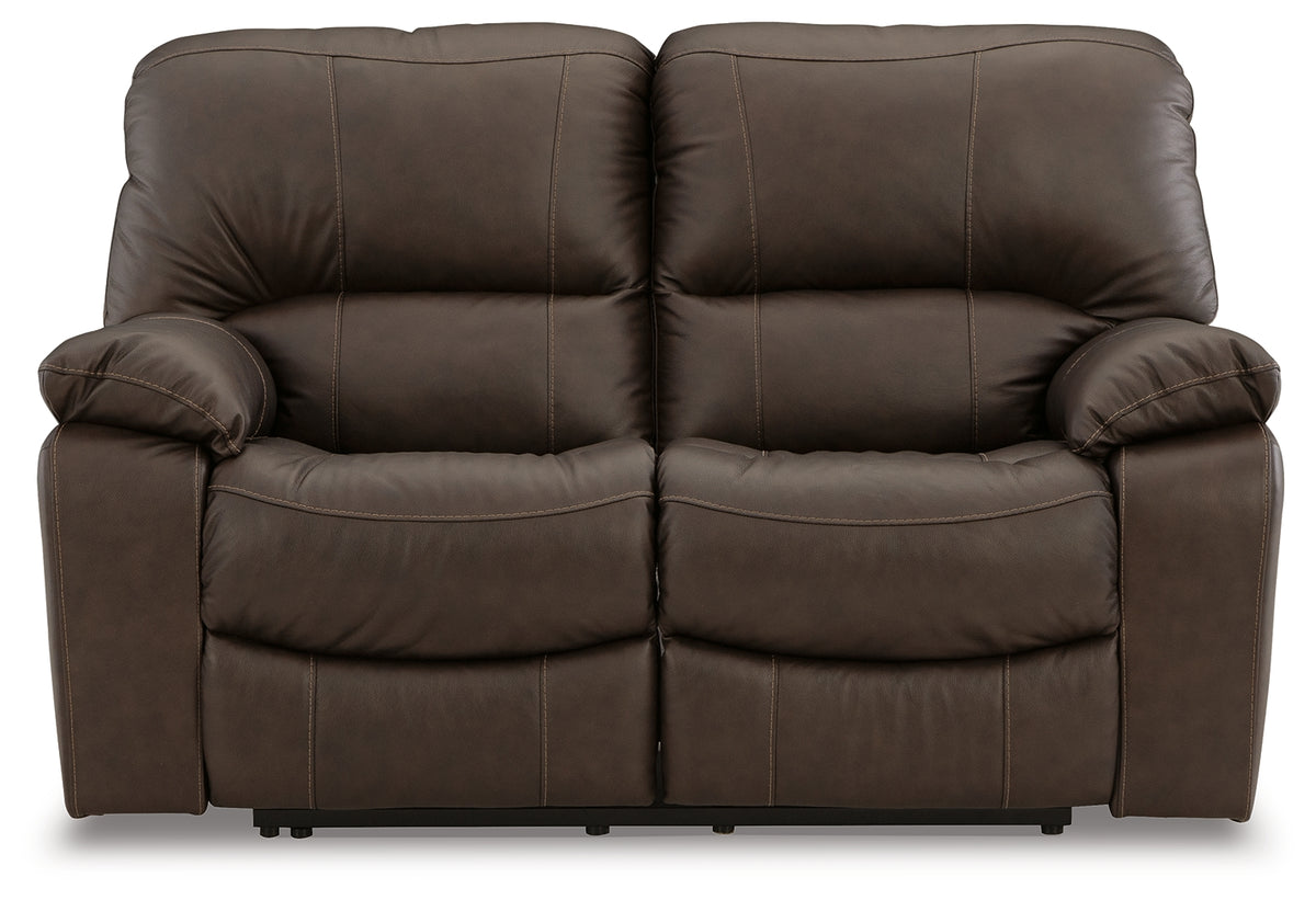 Leesworth dark brown recliner angled open recline