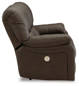 Leesworth dark brown sofa reclined side angle