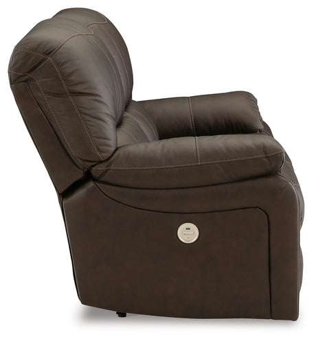 Leesworth dark brown sofa reclined side angle