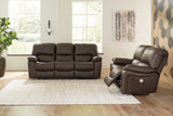 Leesworth 3-piece dark brown reclining sofa set front view