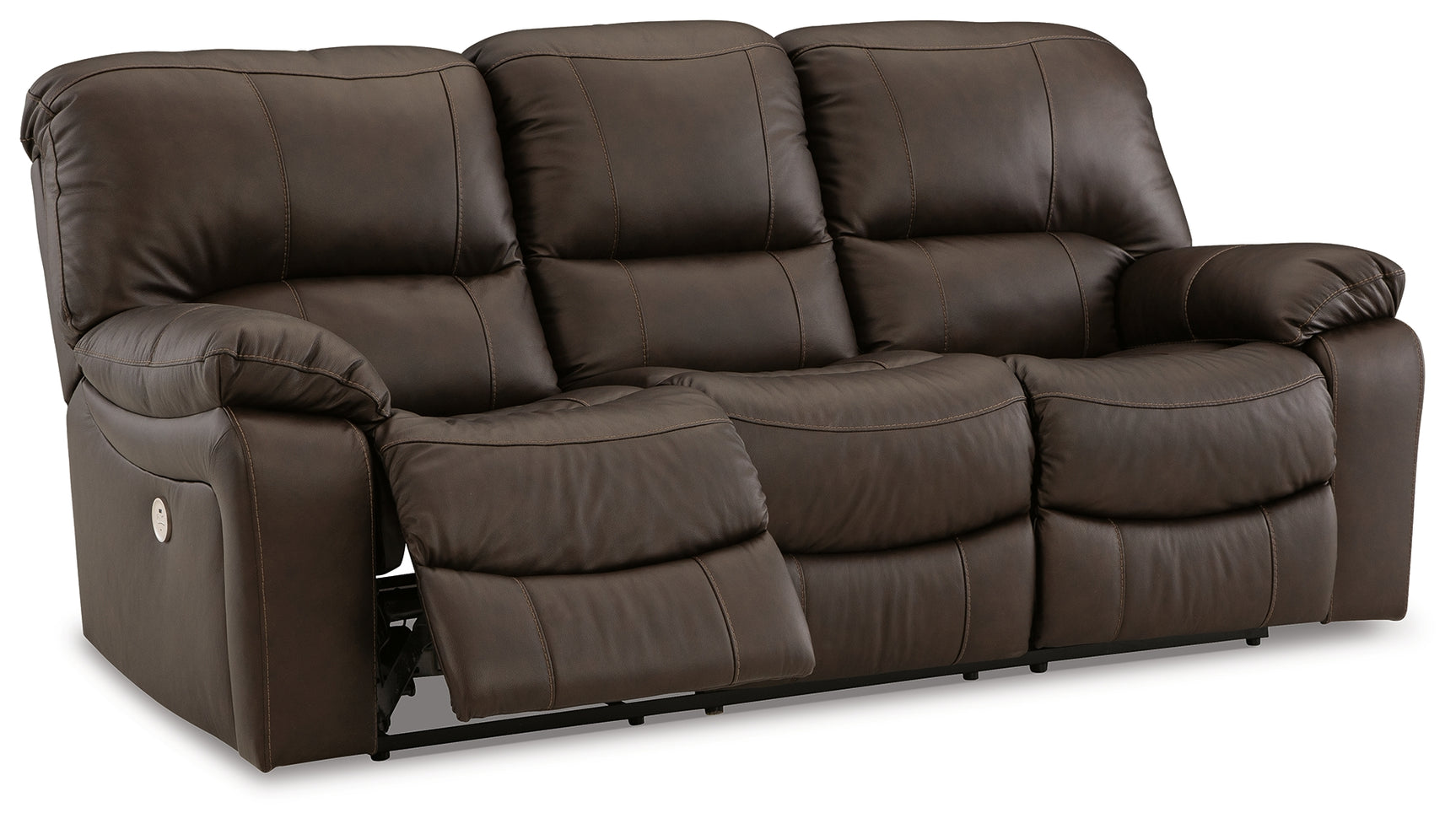 Leesworth dark brown reclining loveseat close-up
