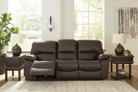 Leesworth 3-piece dark brown reclining sofa set front view