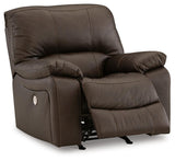 Reclined position of Leesworth Dark Brown Leather Power Recliner