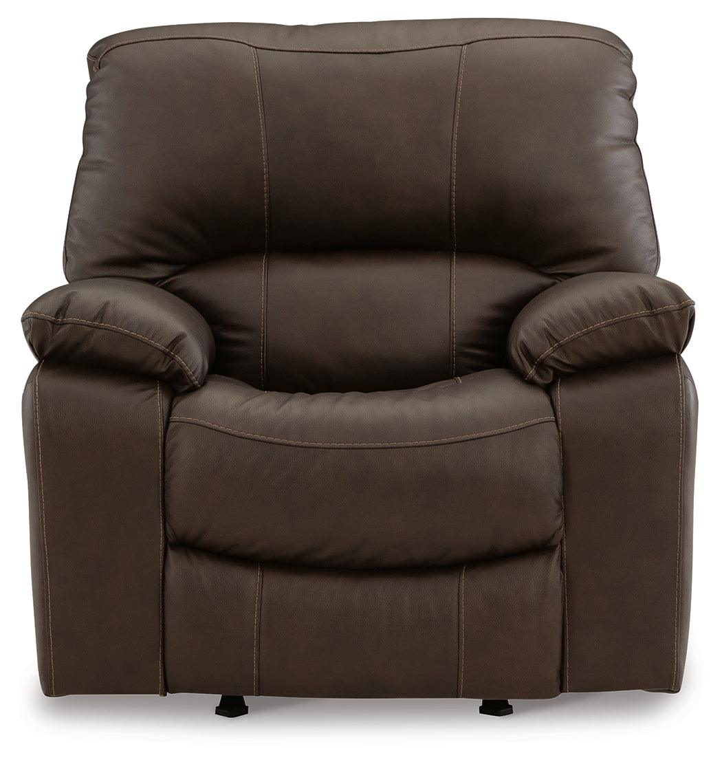 Close up on jumbo stitch leather on Leesworth Recliner