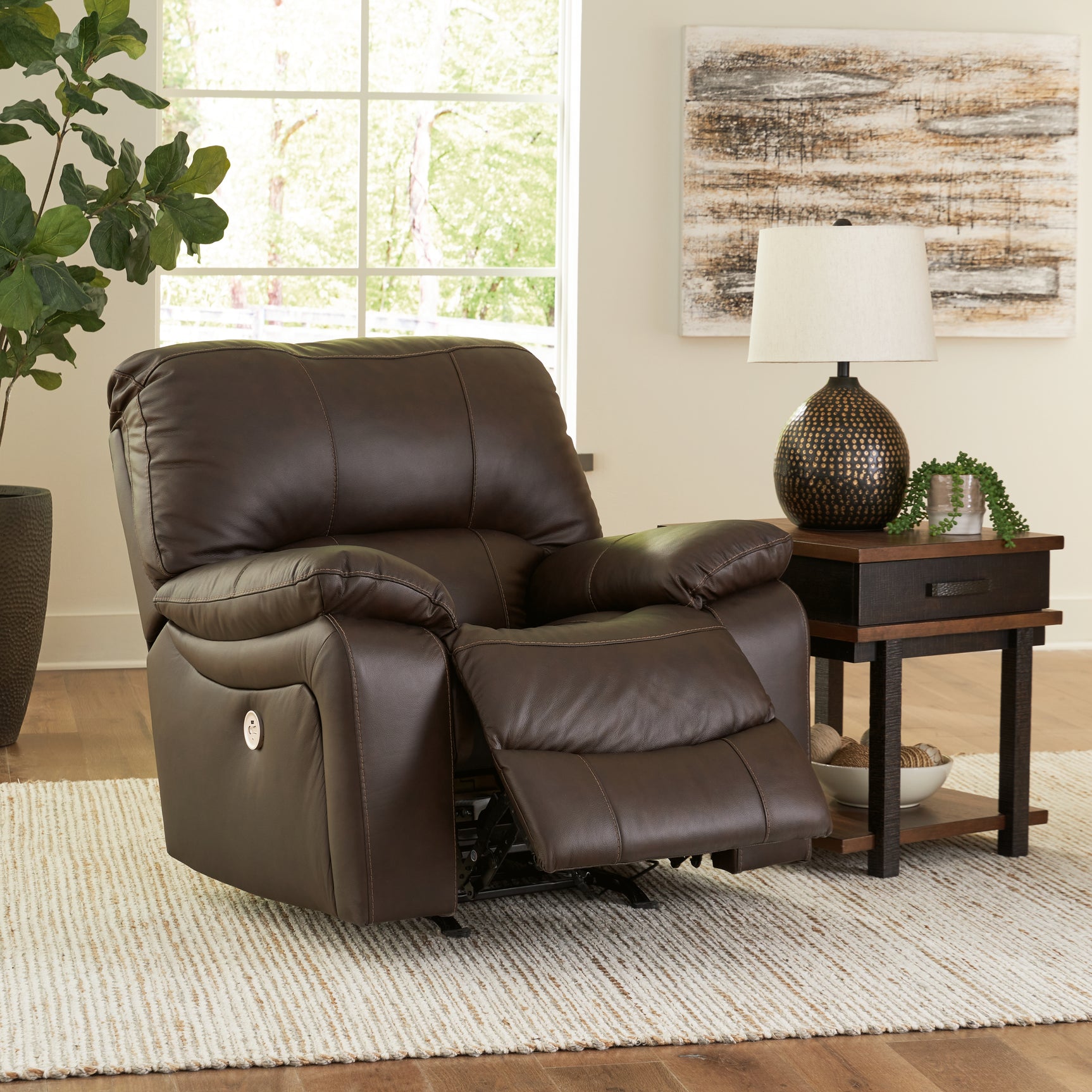 Leesworth 3-piece dark brown reclining sofa set front view