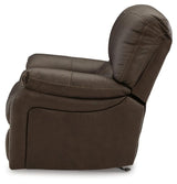 Leesworth Dark Brown Leather Power Recliner fully reclined