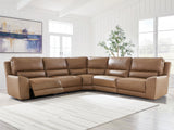DeepWakes warm caramel leather sectional close-up