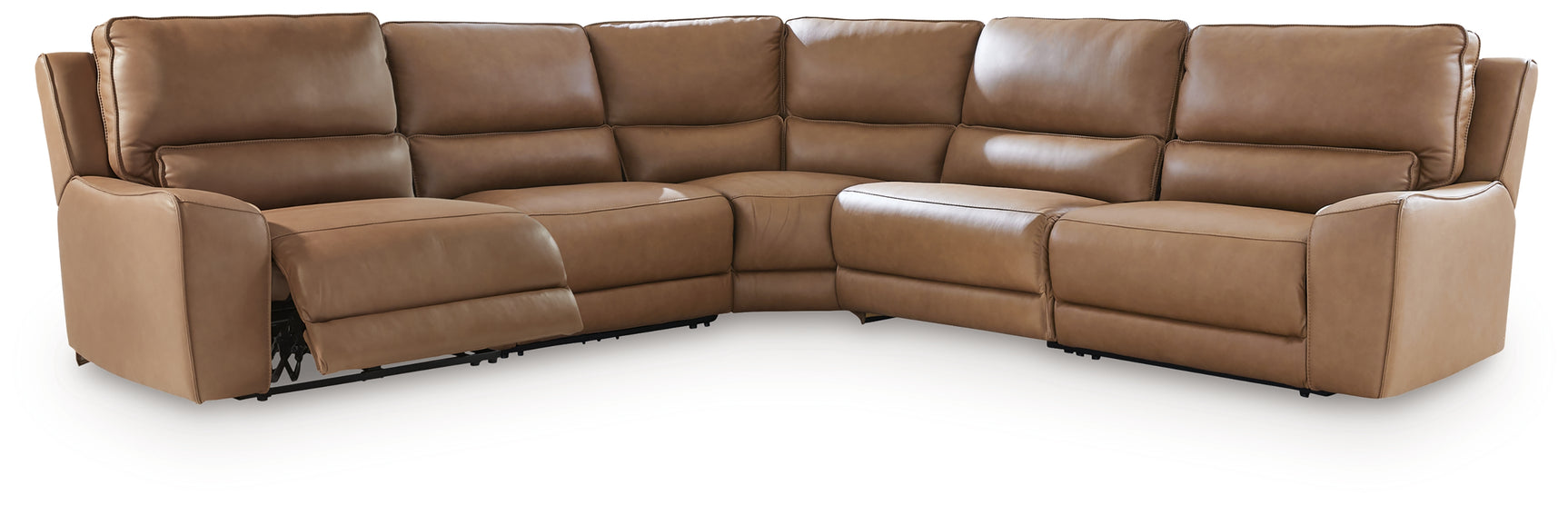 DeepWakes caramel leather sectional reclining position