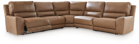 DeepWakes caramel leather sectional reclining position