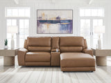Sectional fully reclined showing chaise and recliner