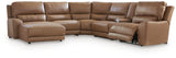 Console with cup holders and hidden storage open